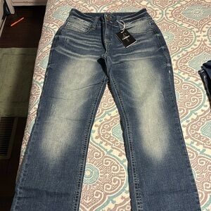 Flamingo 7/30 boot cut dark blue with acid washed neverh front and back
